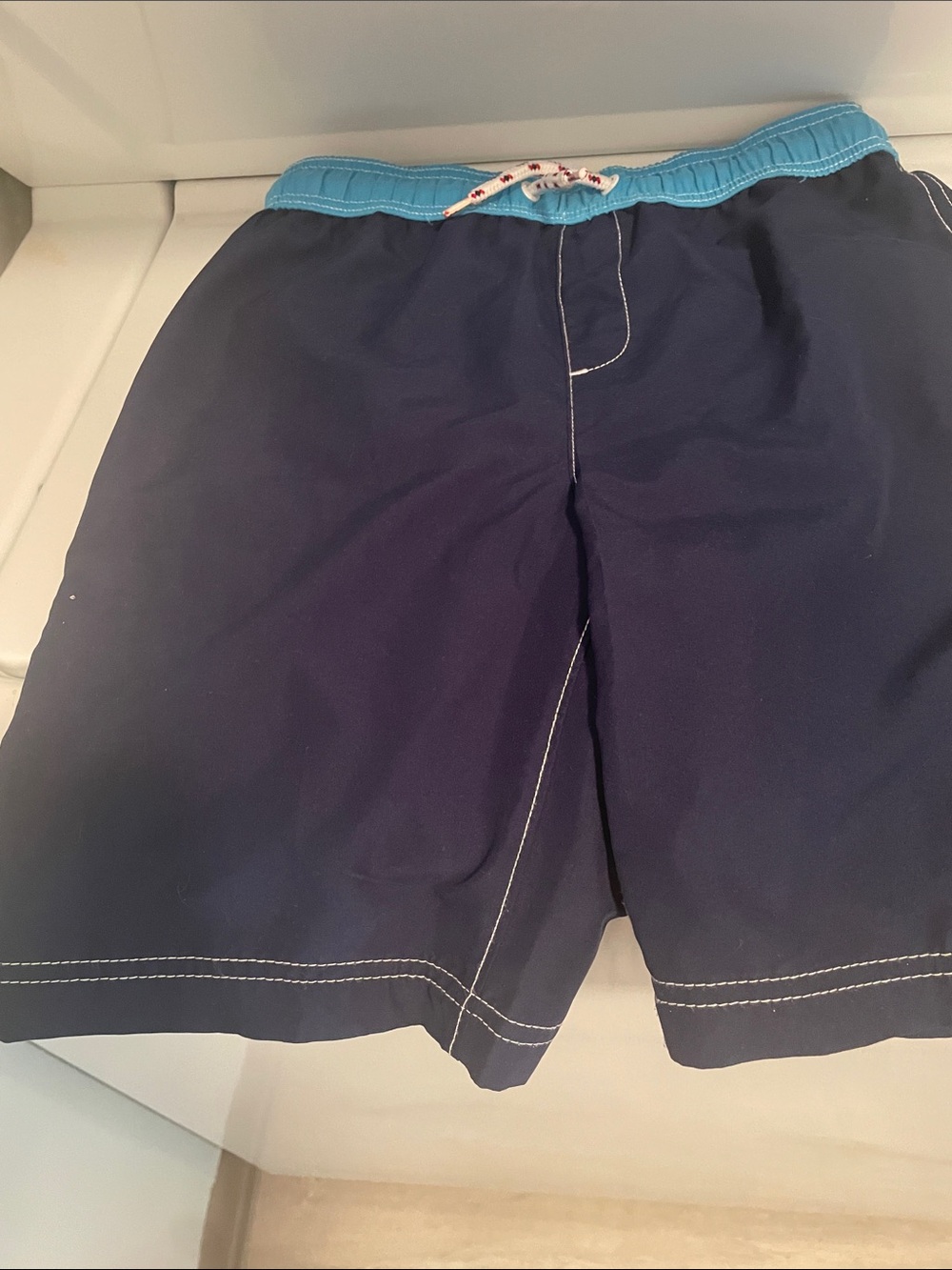 Lands' End Navy Swim Trunks with Light Blue Waistband